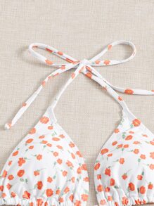 Floral Random Print Halter Bikini - Orange - View 5