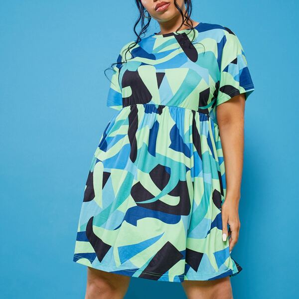 

Plus Allover Print Smock Dress, Multicolor