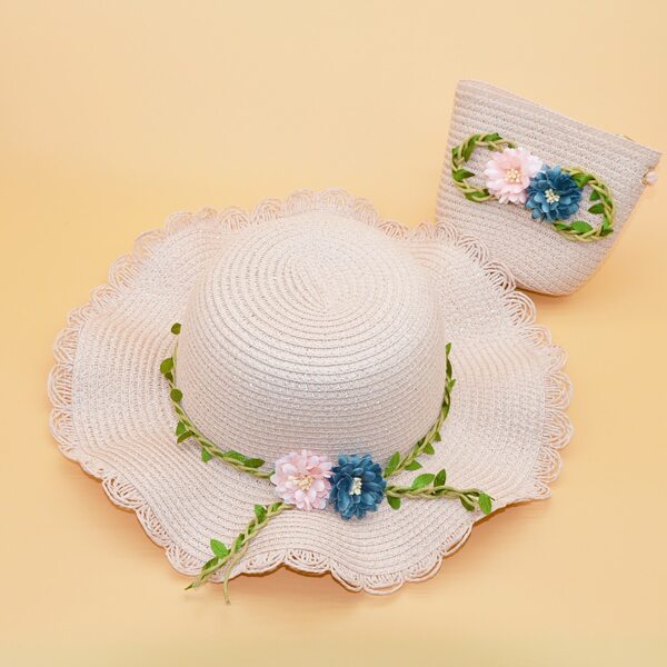 

Toddler Girls Flower Decor Straw Hat & Bag, Baby pink