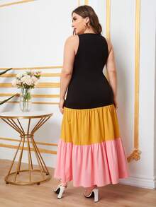 SHEIN Plus Color Block Ruffle Hem Dress - Multicolor - View 2
