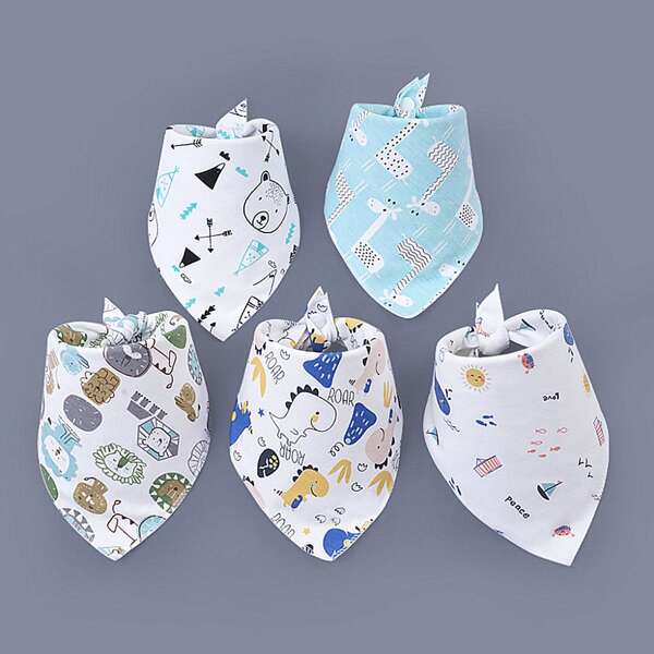 

5pcs Baby Cartoon Graphic Bib, Multicolor