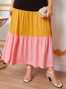 SHEIN Plus Color Block Ruffle Hem Dress - Multicolor - View 5