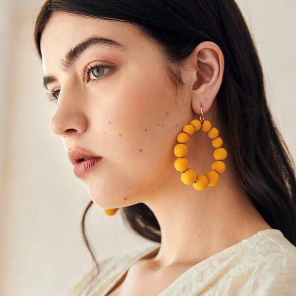 

Round Beaded Earrings, Yellow