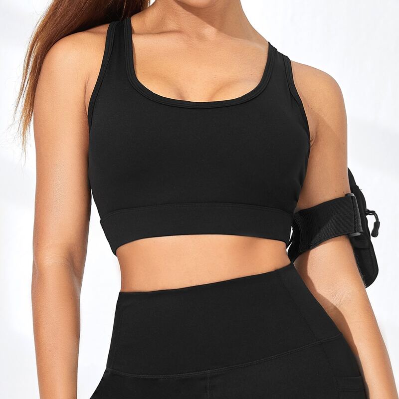 

Quick-Drying High Stretch Cutout Detail Racerback Sports Bra, Black