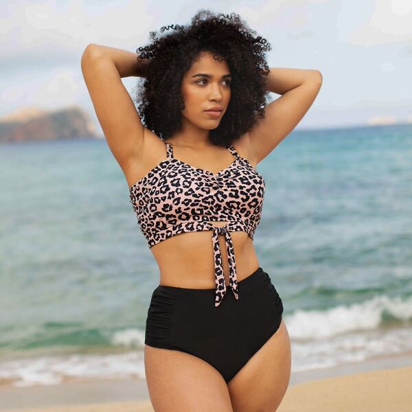 

Plus Leopard Ruched Knot Hem Bikini Swimsuit, Multicolor