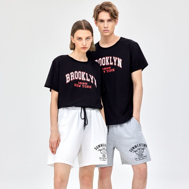 

Unisex 1pc Letter Tropical Graphic Shorts, White