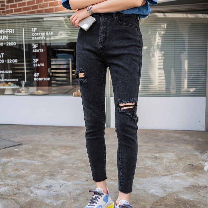 

Ripped Skinny Solid Jeans, Black