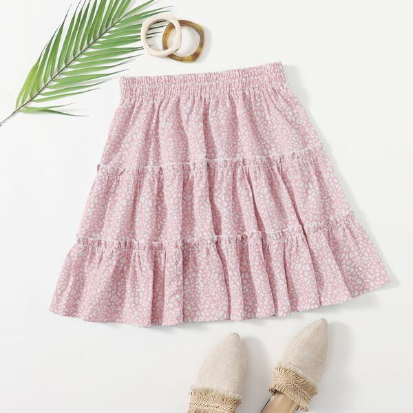 

Plus Allover Print Frill Trim Skirt, Baby pink