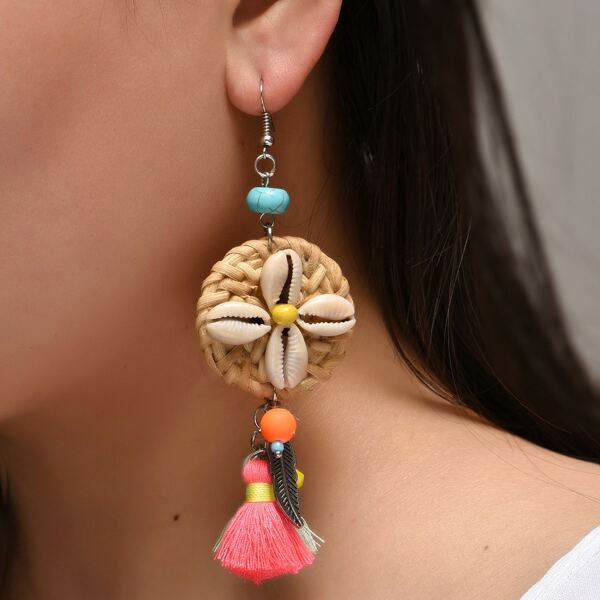 

Shell Decor Tassel Charm Drop Earrings, Multicolor