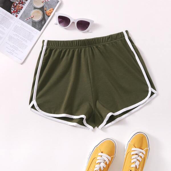 

Contrast Binding Track Shorts, Army green