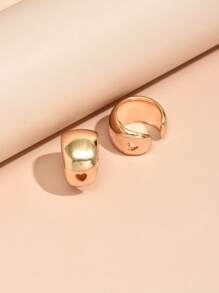 2pcs Hollow Out Heart Ear Cuff - Yellow Gold - View 2