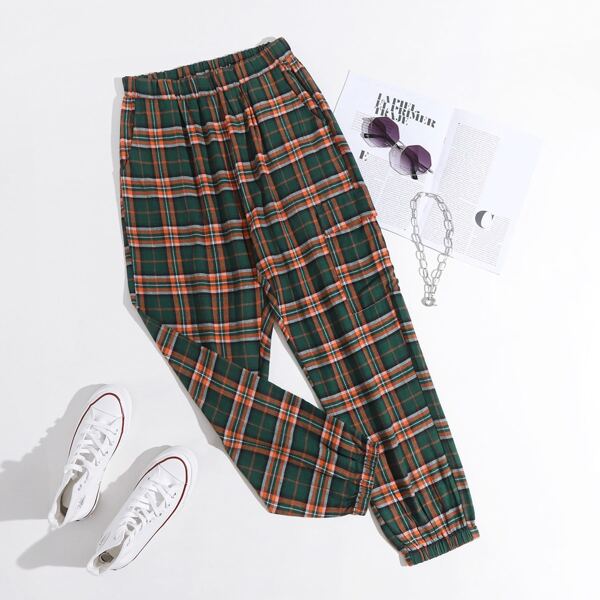 

Plus Tartan Flap Pocket Cargo Pants, Multicolor