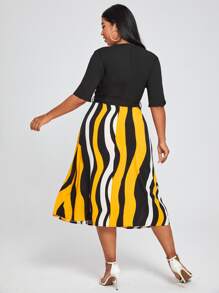 SHEIN Clasi Plus Striped Self Tie A-line Dress - Multicolor - View 2