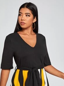 SHEIN Clasi Plus Striped Self Tie A-line Dress - Multicolor - View 5