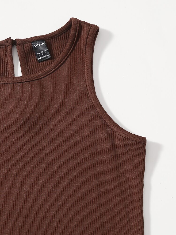 Muchica Solid Unitard Romper - Coffee Brown - View 4