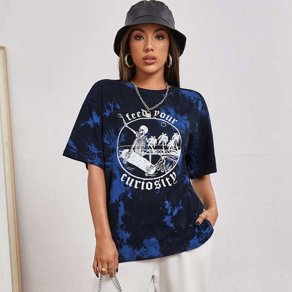 

Skeleton And Letter Graphic Tee, Multicolor