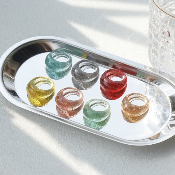 

7pcs Simple Resin Ring, Multicolor