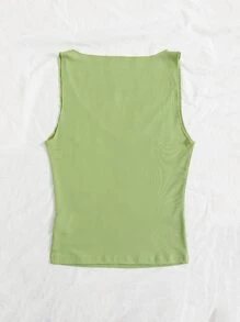Top tank tejido de canalé con bordado floral - Verde Lima - Ver 2