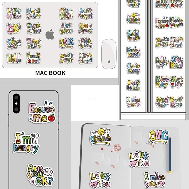 

32pcs Slogan Graphic Sticker, Multicolor
