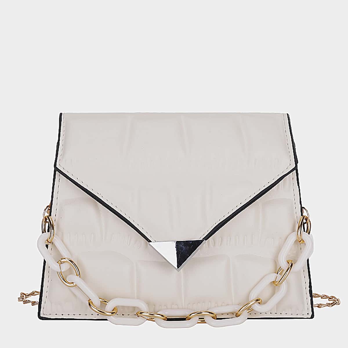 

Croc Embossed Chain Satchel Bag, Beige