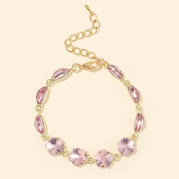 

Rhinestone Flower Decor Bracelet, Pink