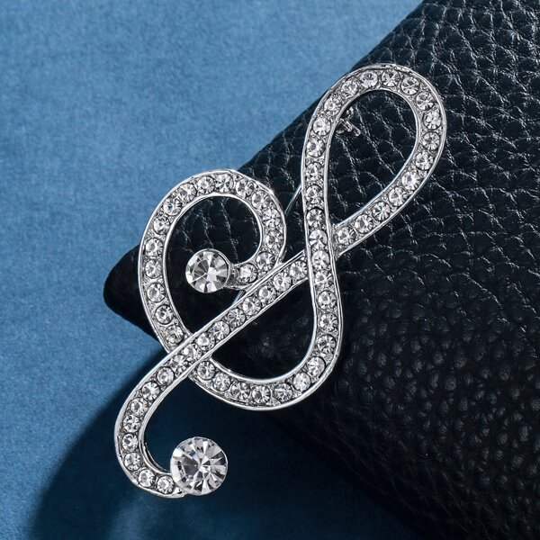 

Rhinestone Music Note Decor Brooch, Silver