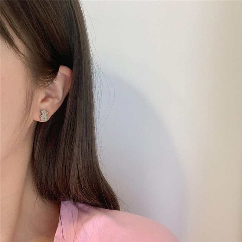 

Cartoon Bear Stud Earrings, Silver