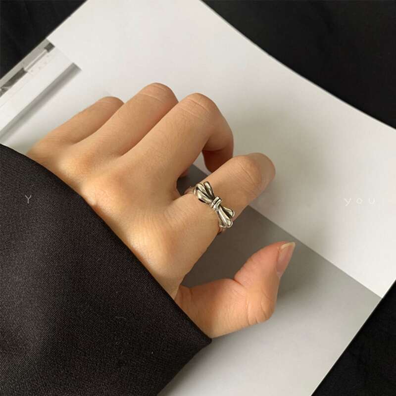 

Bow Decor Cuff Ring, Silver