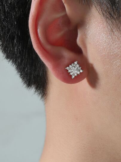 Fashionable and Popular Men Cubic Zirconia Decor Geometric Stud Earrings Copper for Jewelry Gift and for a Stylish Look