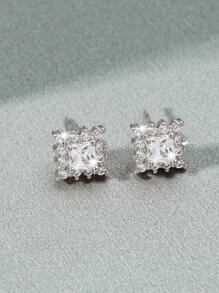 Fashionable and Popular Men Cubic Zirconia Decor Geometric Stud Earrings Copper for Jewelry Gift and for a Stylish Look