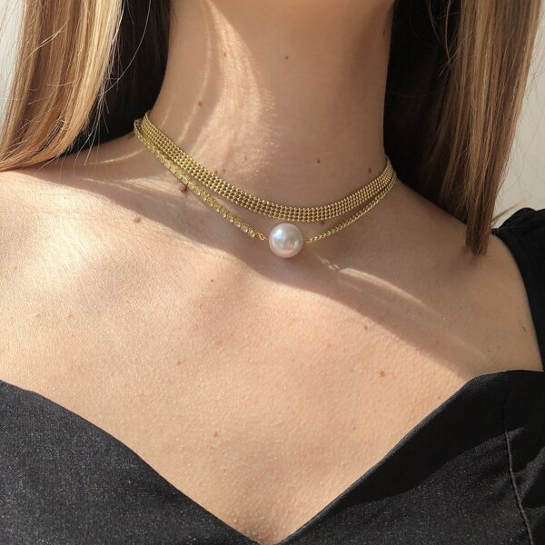 

Faux Pearl Layered Necklace, Gold