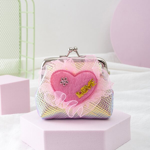 

Girls Metallic Heart Appliques Coin Case, Multicolor