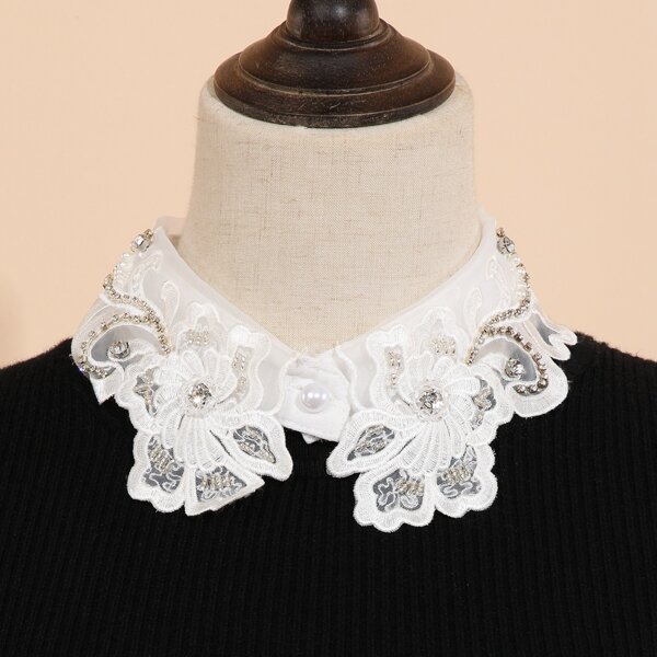 

Rhinestone Decor Dickey Collar, White