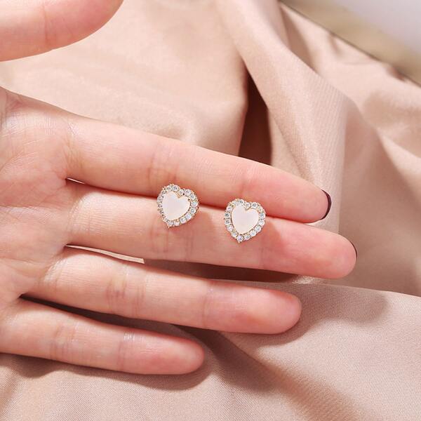 

Zircon Heart Decor Stud Earrings, Gold