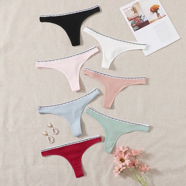 

7pack Rib Thong Set, Multicolor