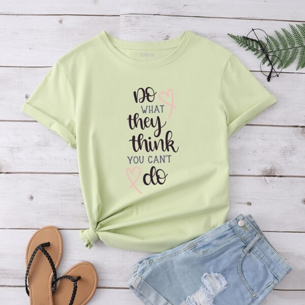 

Slogan & Heart Print Tee, Lime green
