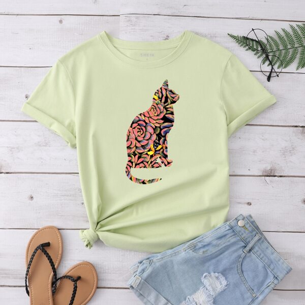 

Floral & Animal Print Tee, Lime green