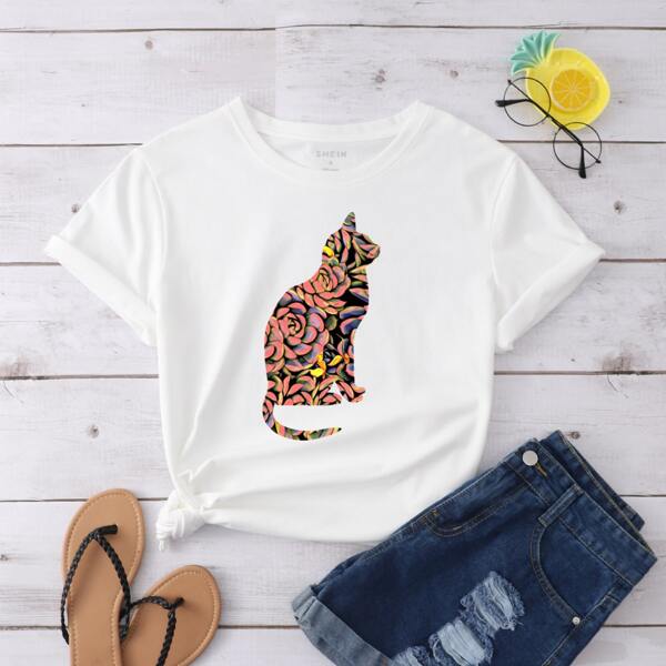 

Floral & Animal Print Tee, White