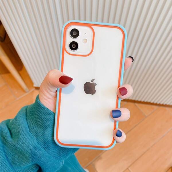 

Contrast Frame Clear Phone Case, Multicolor