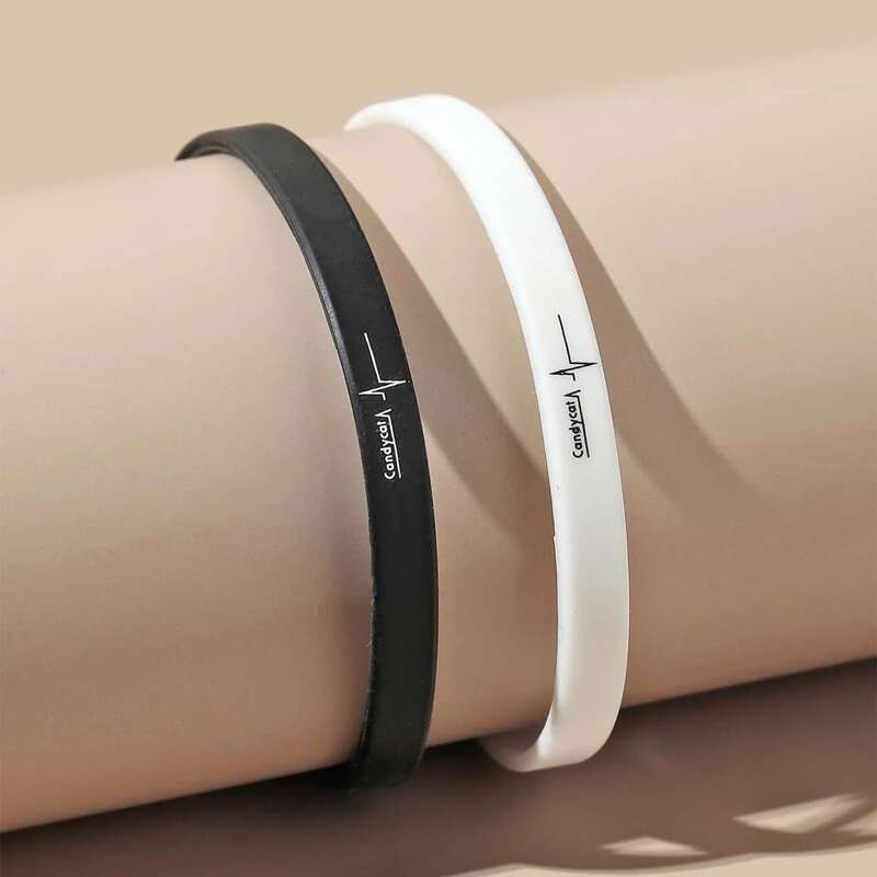

2pcs Letter Bracelet, Black and white
