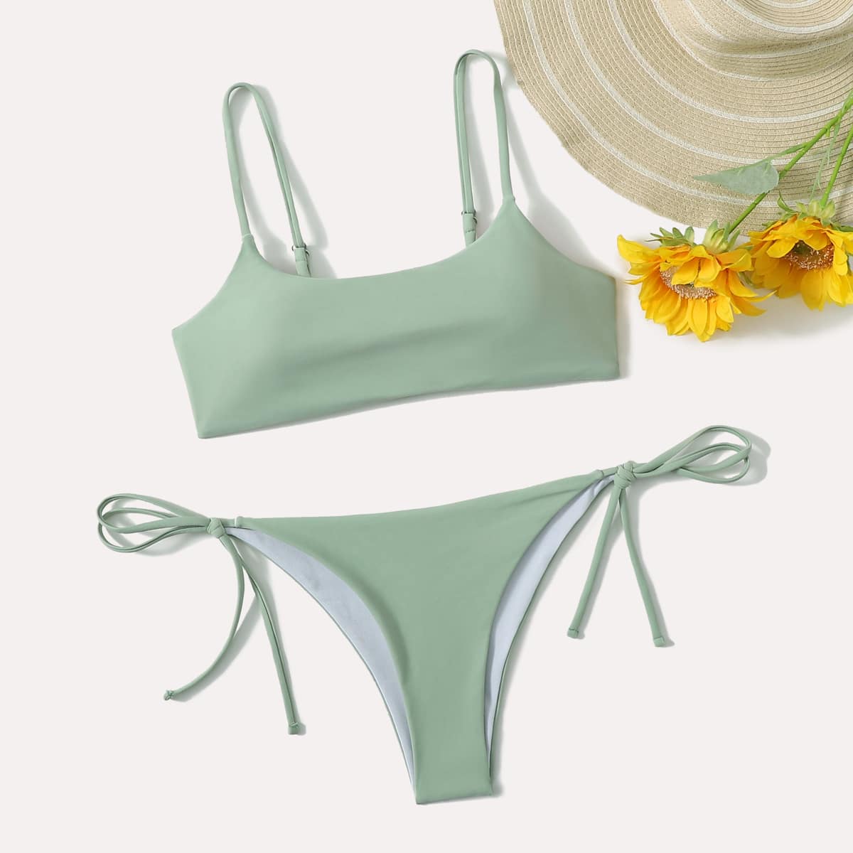 

Solid Tie Side Bikini Swimsuit, Mint green