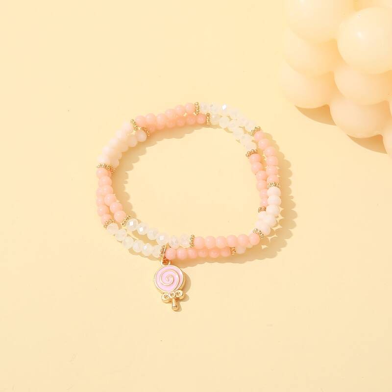 

1pc Lollipop Beaded Bracelet, Pink