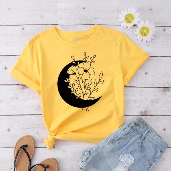 

Moon & Plants Print Tee, Yellow