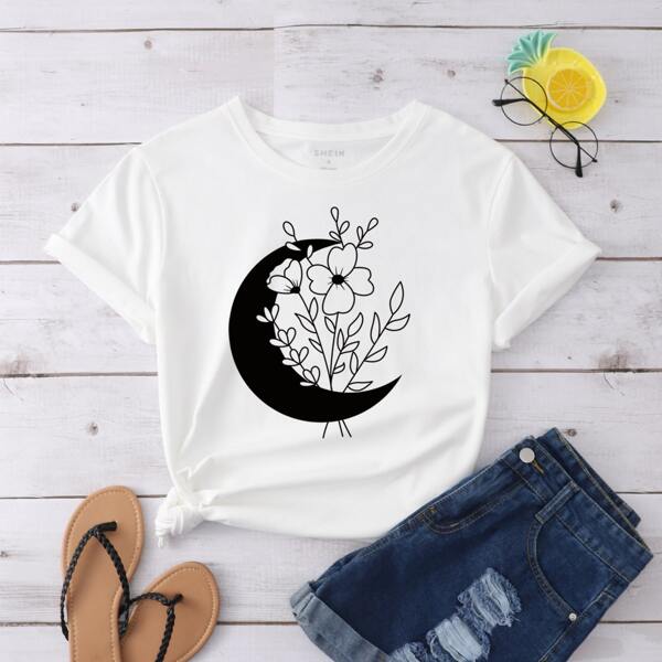 

Moon & Plants Print Tee, White
