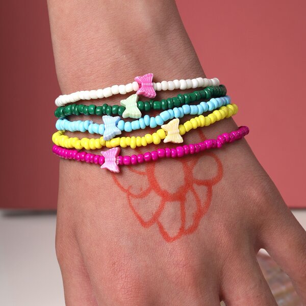 

5pcs Girls Butterfly Decor Bracelet, Multicolor