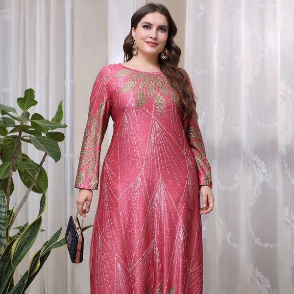 

Plus Graphic Print Maxi Tee Dress, Rose red