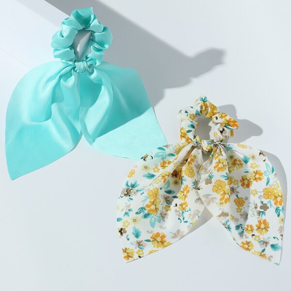 

2pcs Flower Print Hair Tie, Multicolor