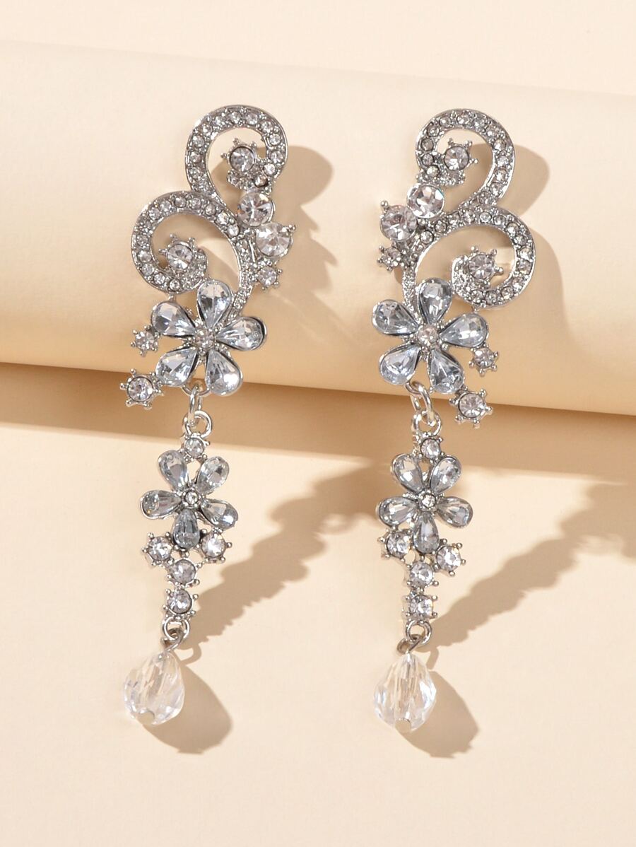 Rhinestone Decor Drop Earrings - Silver - View 1