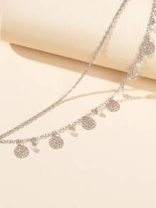 Hollow Out Round Charm Layered Anklet - Silver - View 3