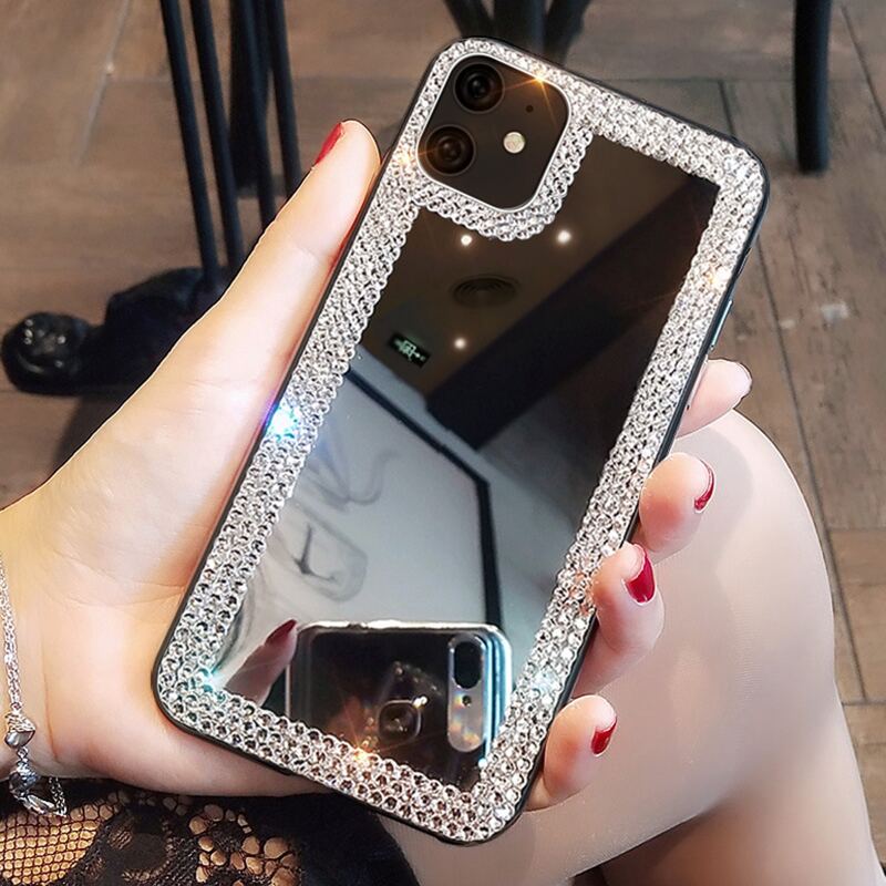 

Rhinestone Decor Mirror iPhone Case, Silver